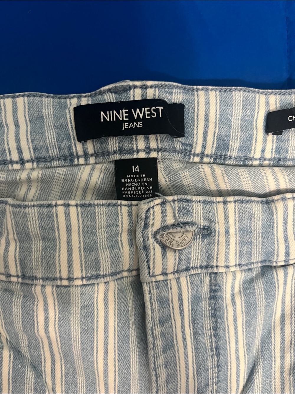 Nine West Light Blue and White Striped Ankle Jeans